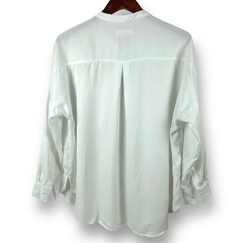 Lou & Grey Women's Size S Button Front Casual Blouse White Double Pockets Lyocel